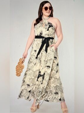 NWT SMAK Parlour Psychedelic Goddess Print Maxi Dress Sz 2X ( 18 )